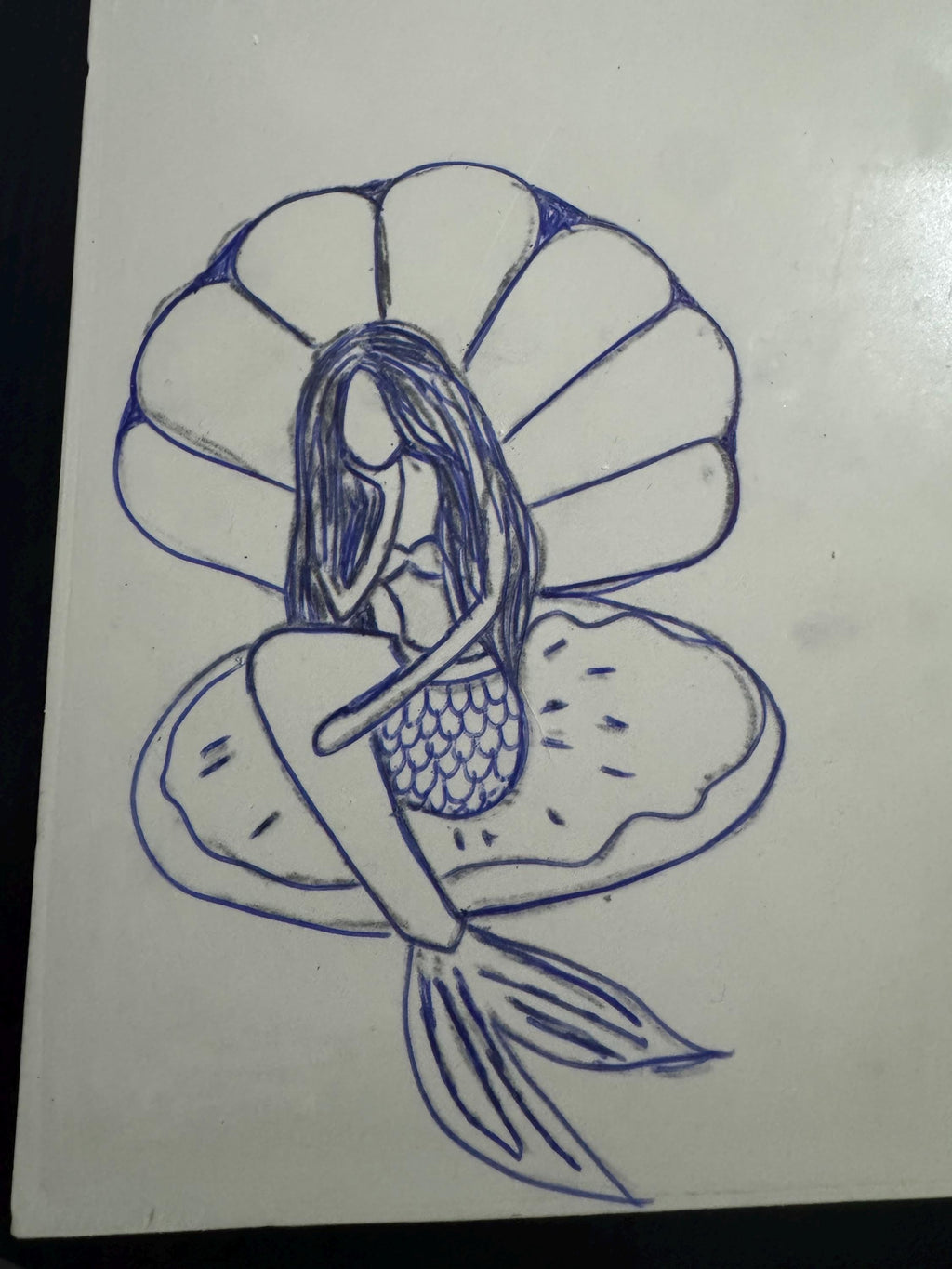 Mermaid in a shell  linoleum block print hand printed