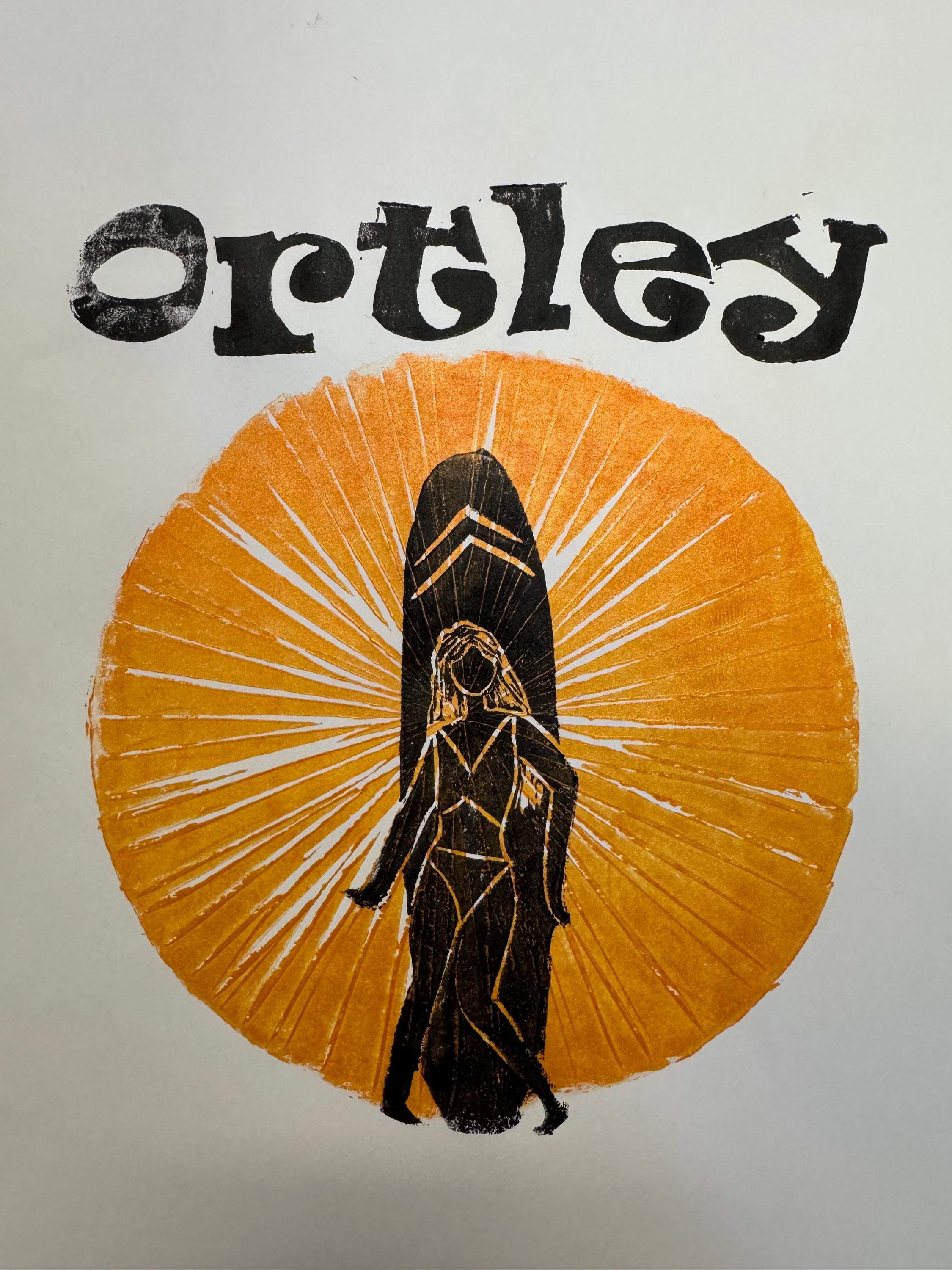 Old Skool Surfer Girl  2 Poster linoleum block print original designs hand printed custom order with your beach town