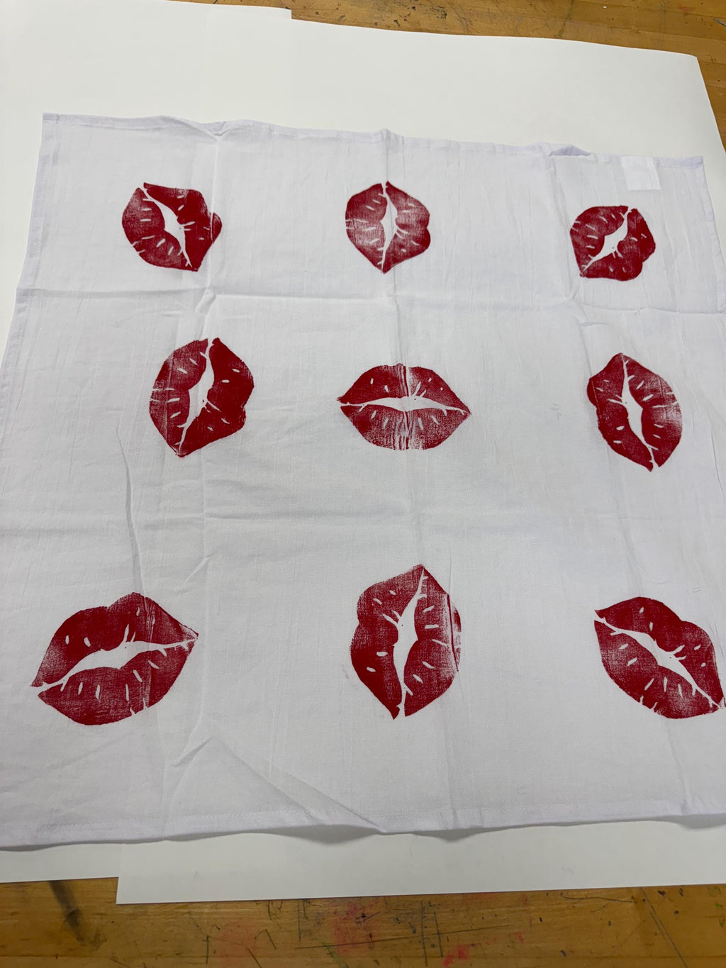 Our Lips are Sealed Block printed Tea Towel Original designs gifts kitchen