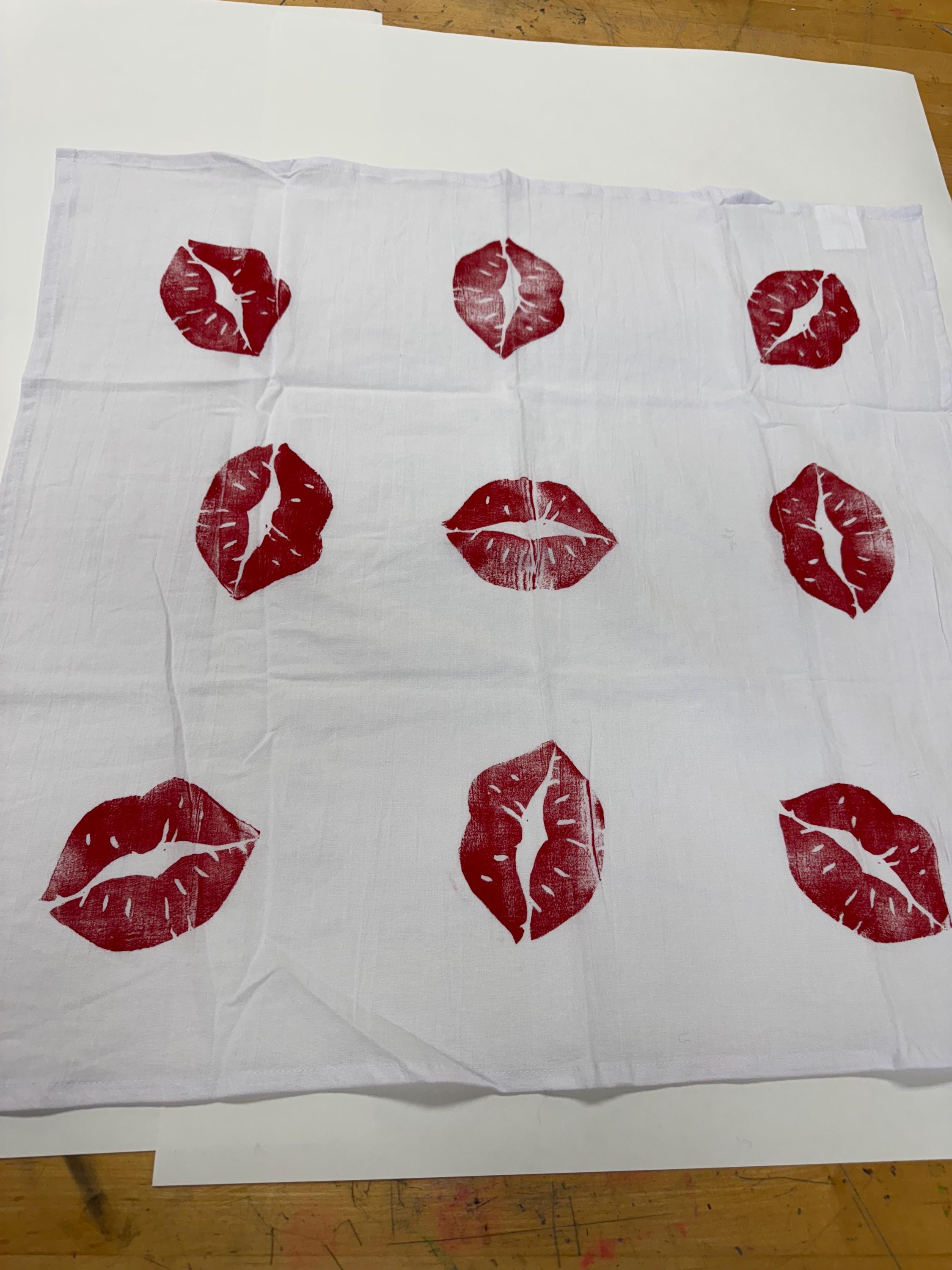 Our Lips are Sealed Block printed Tea Towel Original designs gifts kitchen
