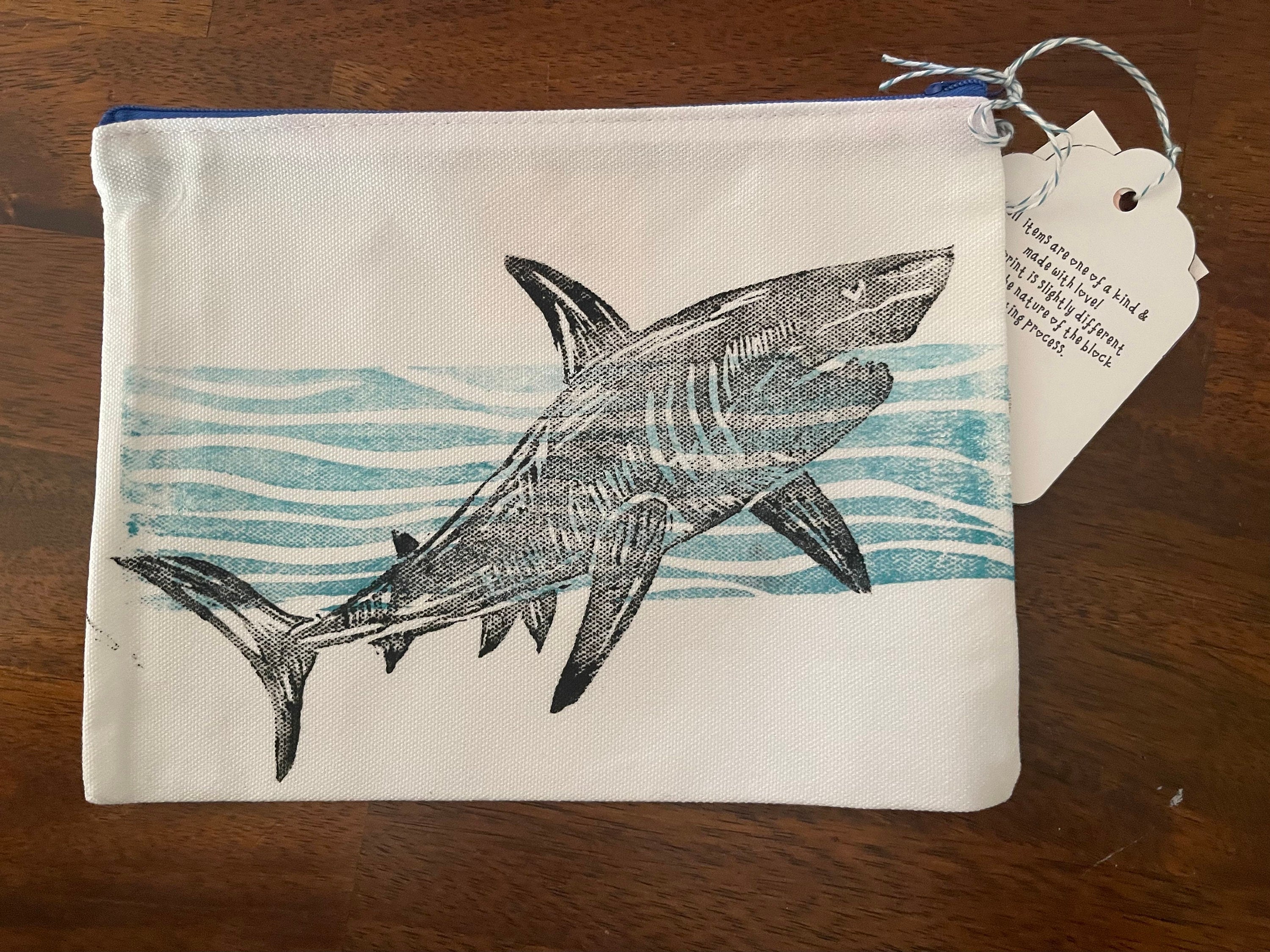 Shark Block Printed make-up bag art gift tote bag  lover gift House Warming gifts beach