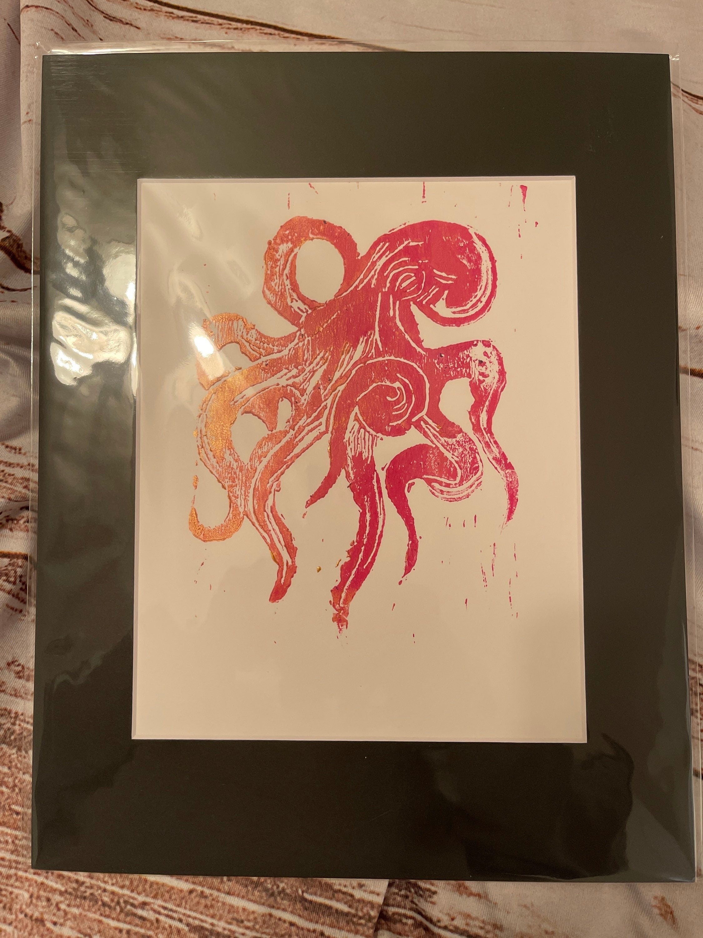 Octopus linoleum block print