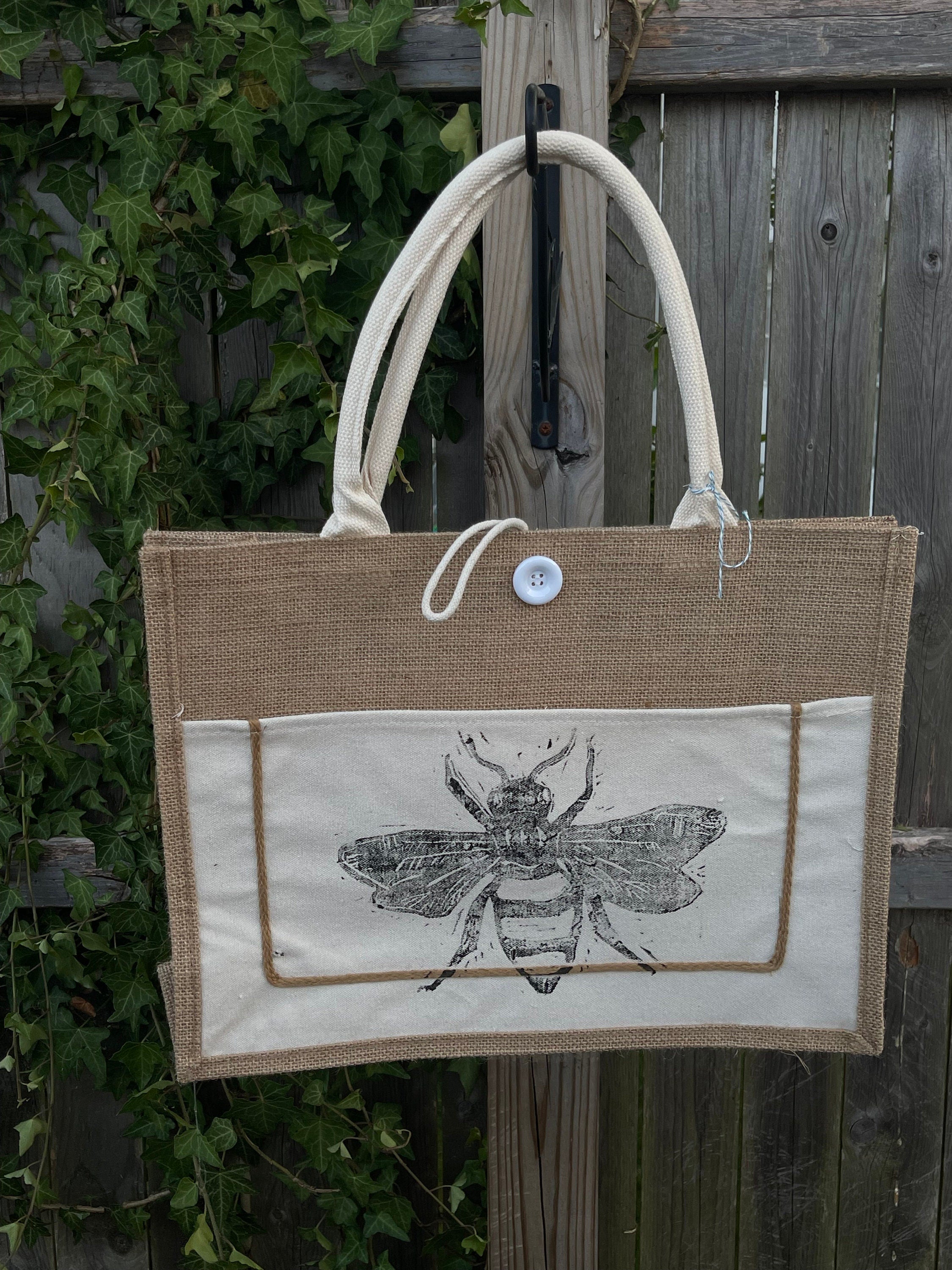 Bee Block Printed tote bag art gift tote bag  lover gift House Warming gifts