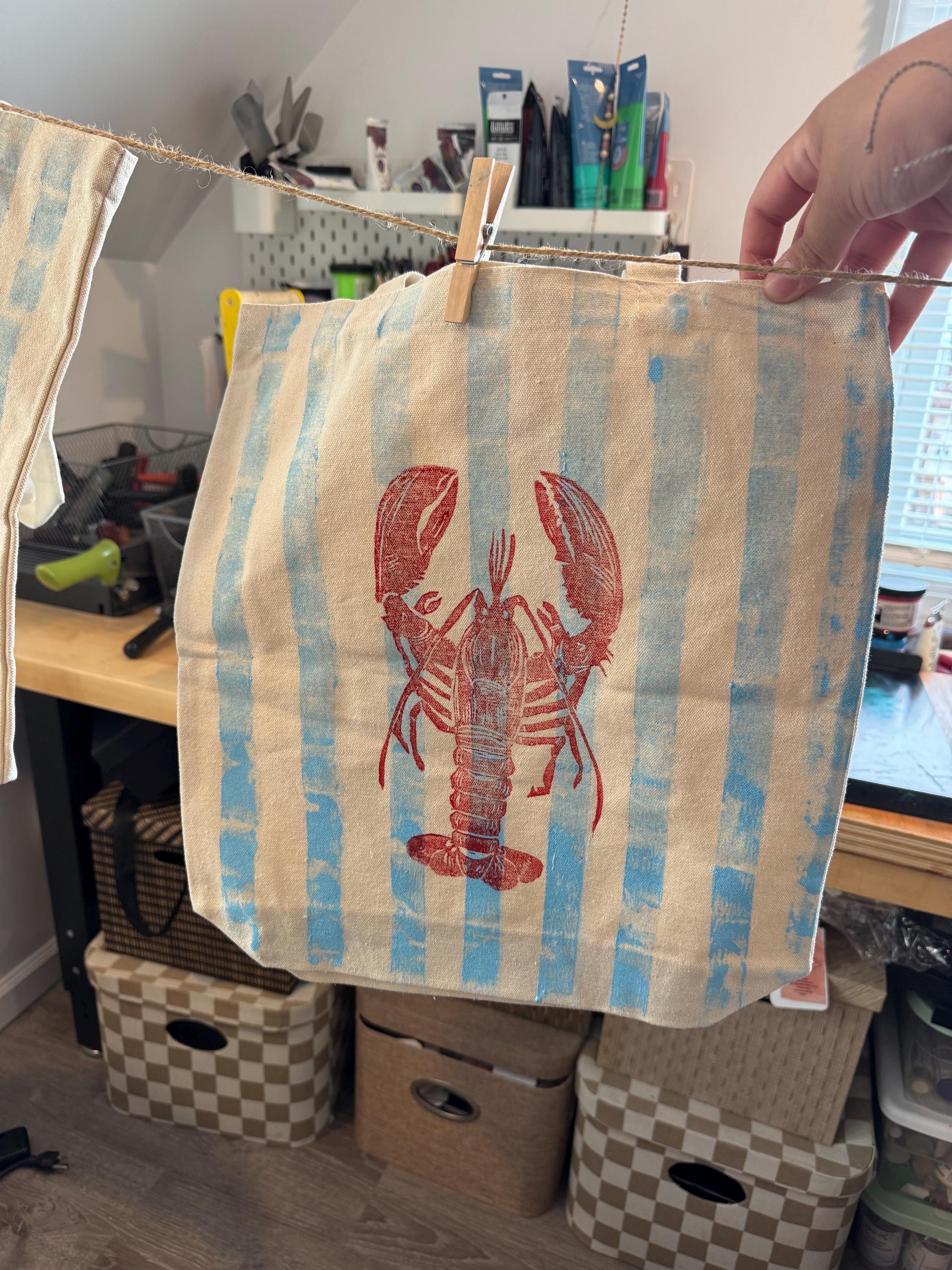 Lobster stripe beach bag Tote Bag shopping bag
