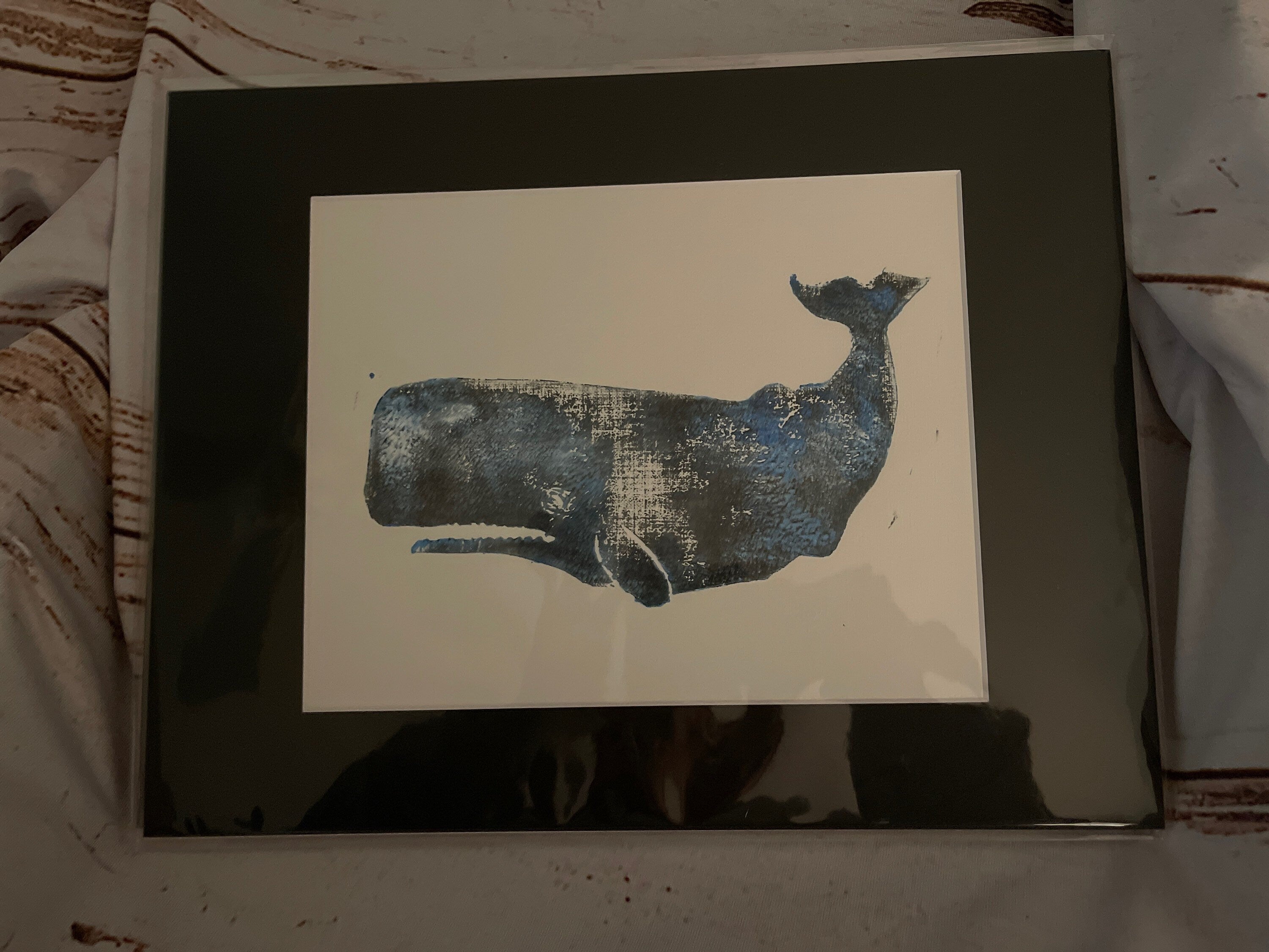 whale  linoleum block print