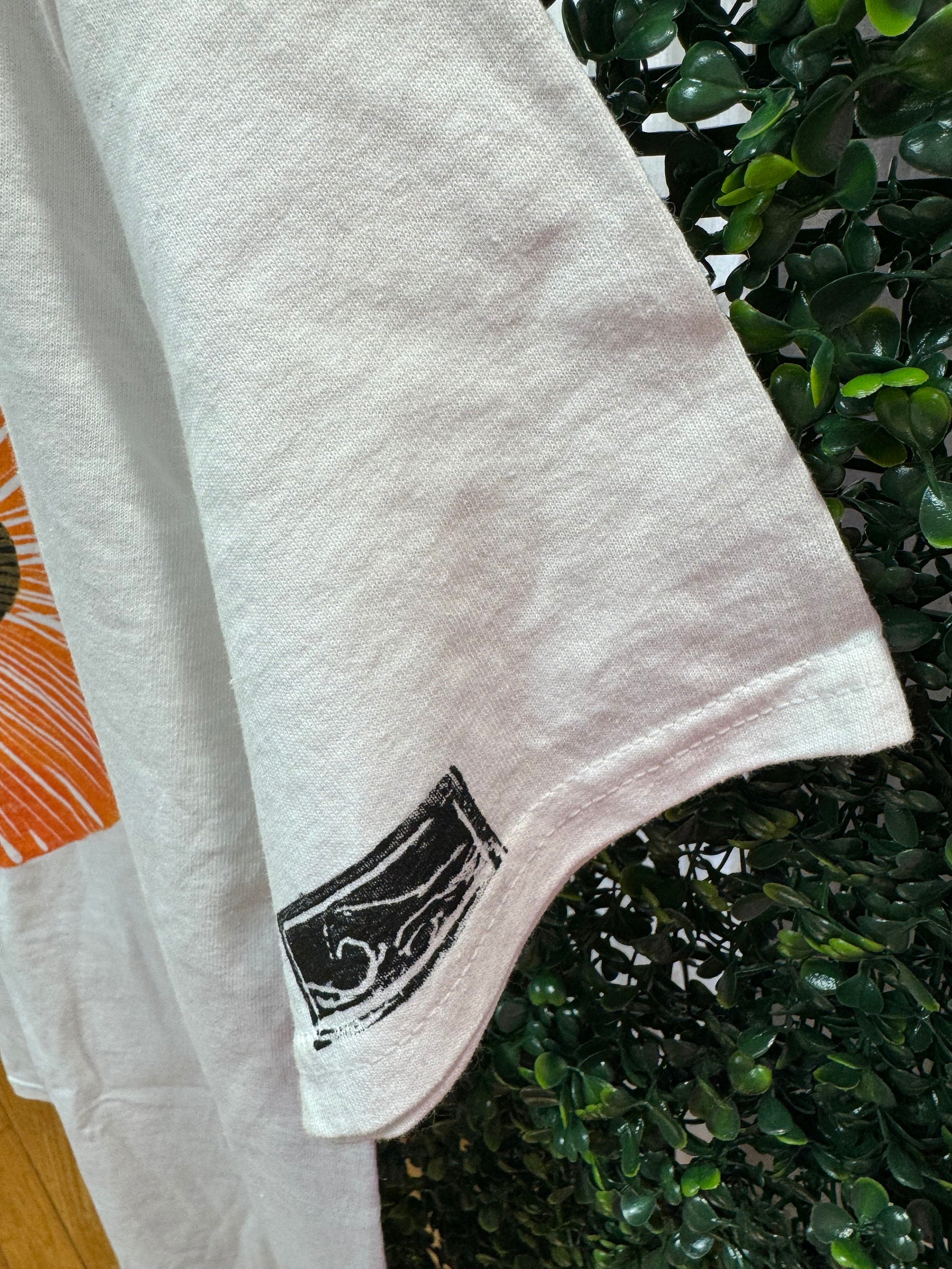 surfer girl wave white hand printed block printed T-shirt 2