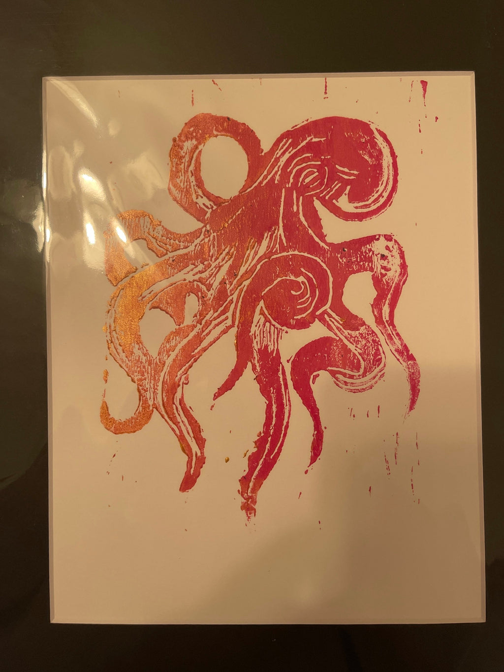 Octopus linoleum block print