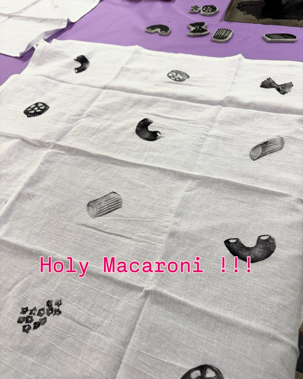 Macaroni/ Pasta Block printed Tea Towel Original designs gifts kitchen