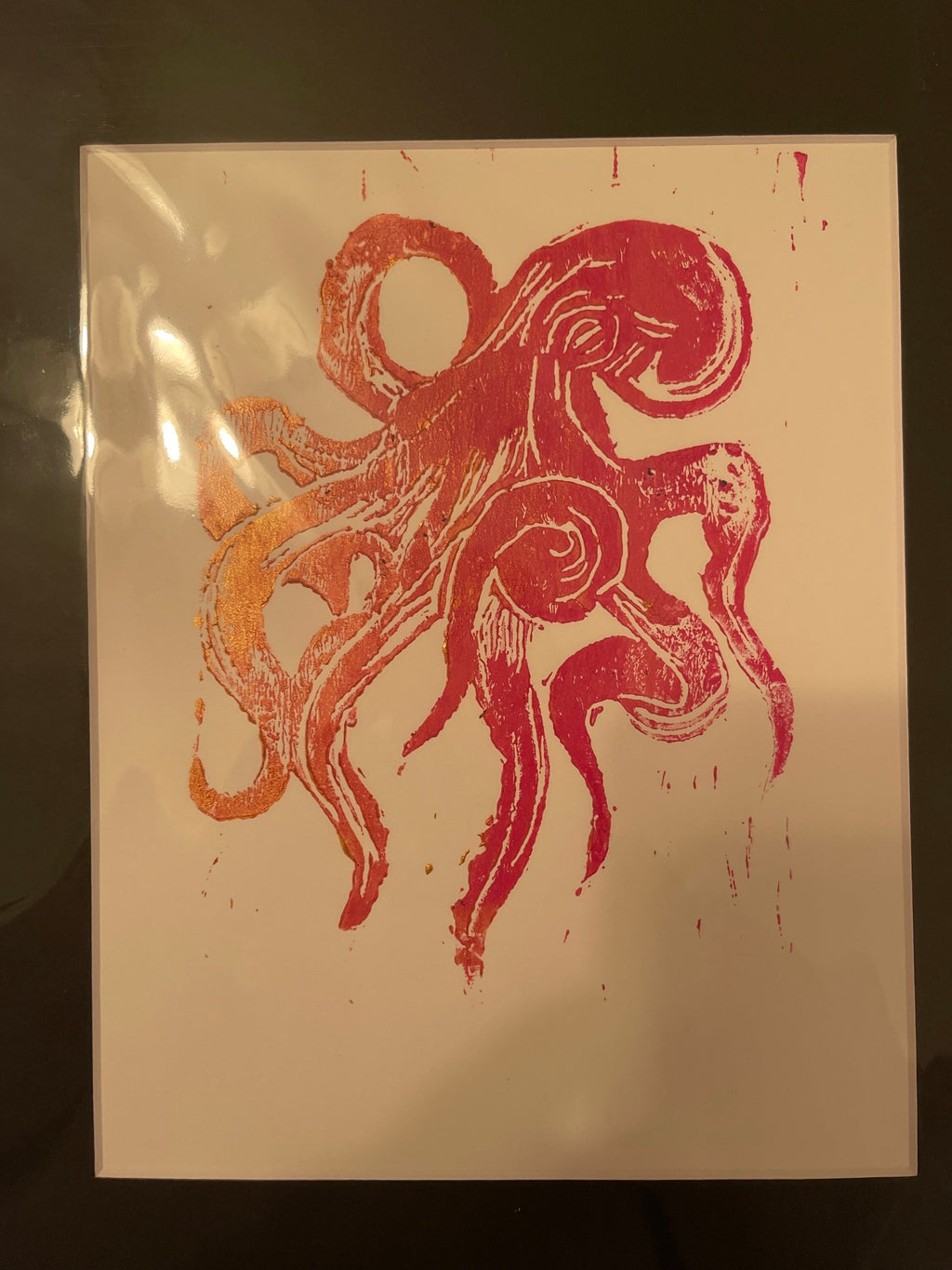 Octopus linoleum block print