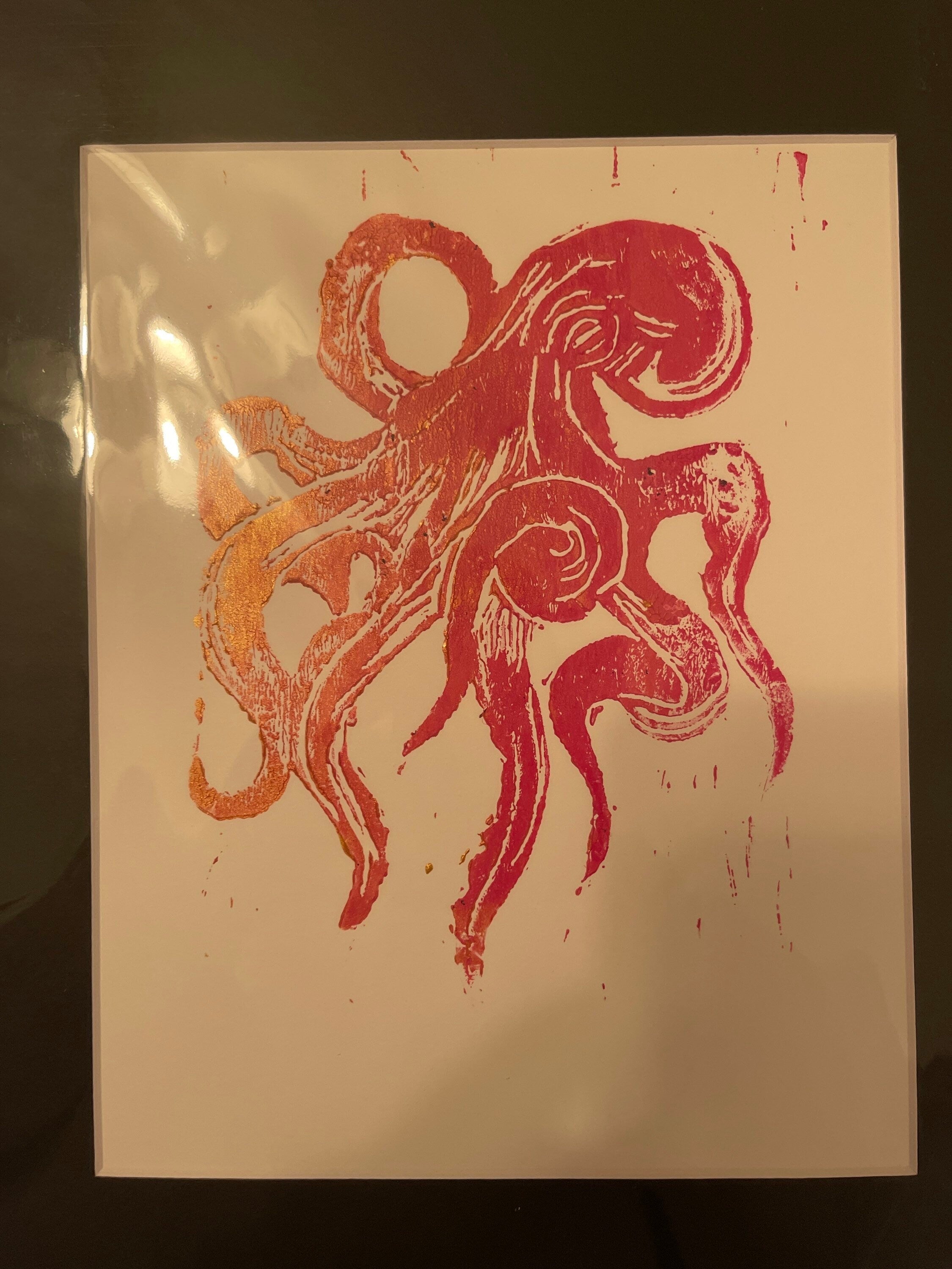Octopus linoleum block print