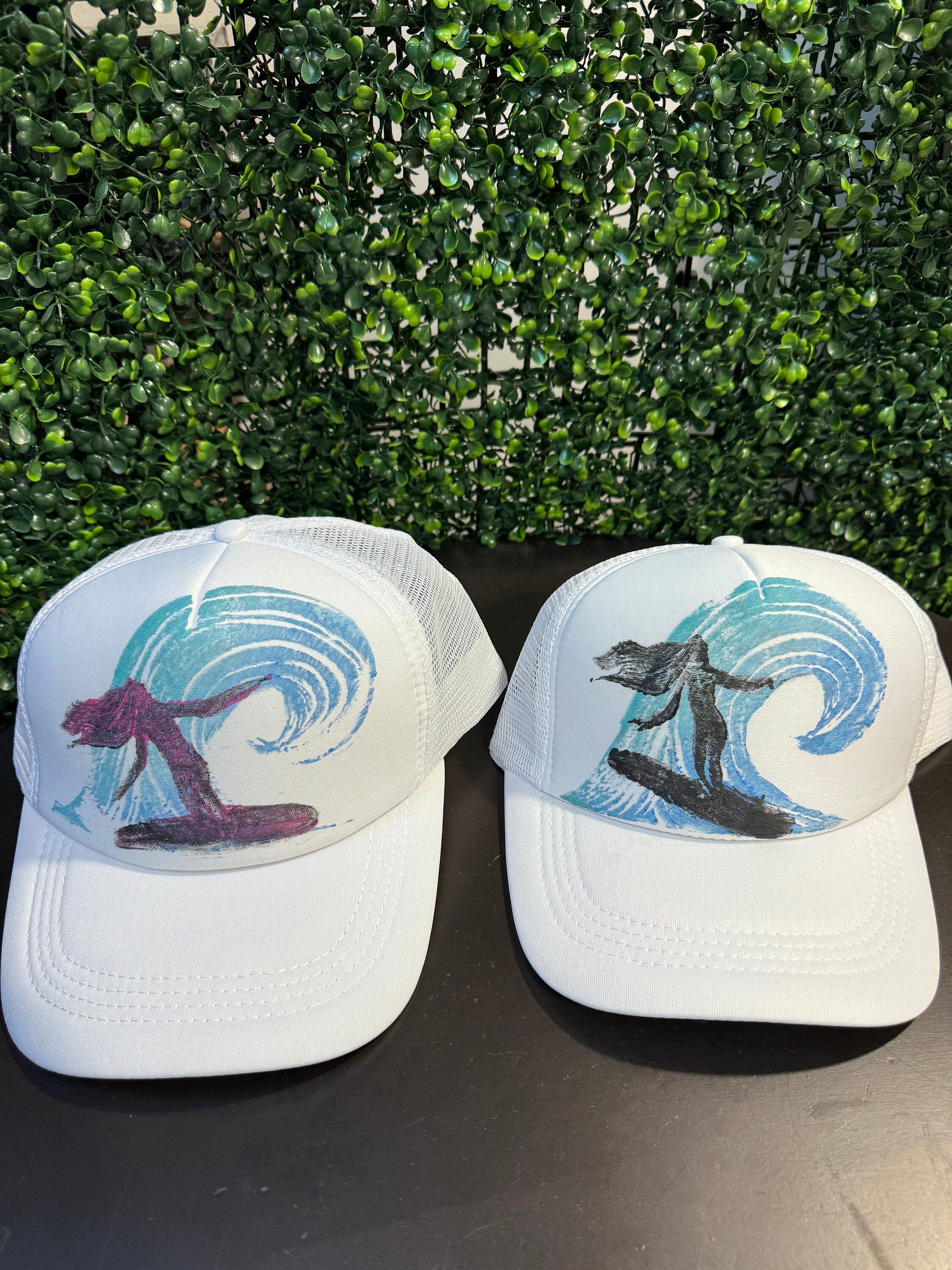 Surfer girl trucker hat in white