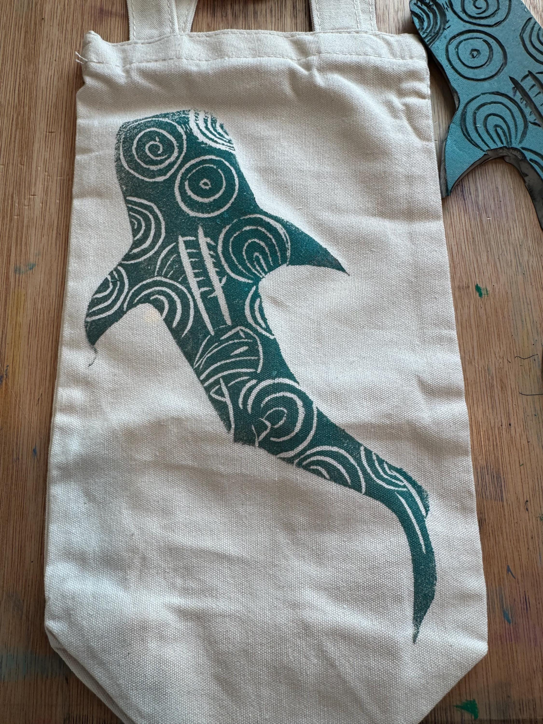 Whale Shark Block Printed Wine bag art gift wine lover gift House Warming gifts