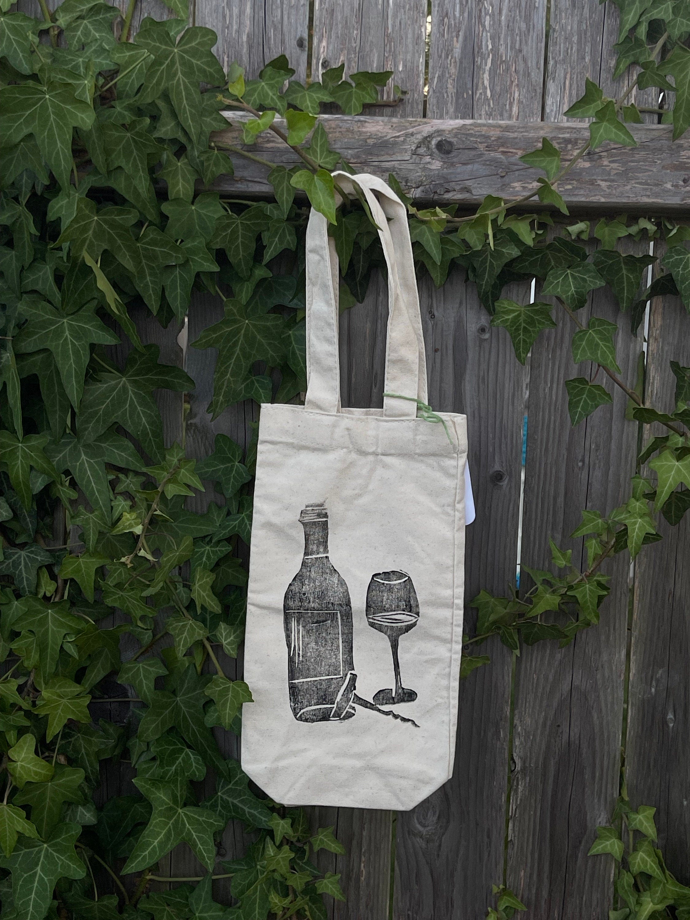 Wine Bottle Block Printed Wine bag art gift wine lover gift House Warming gifts
