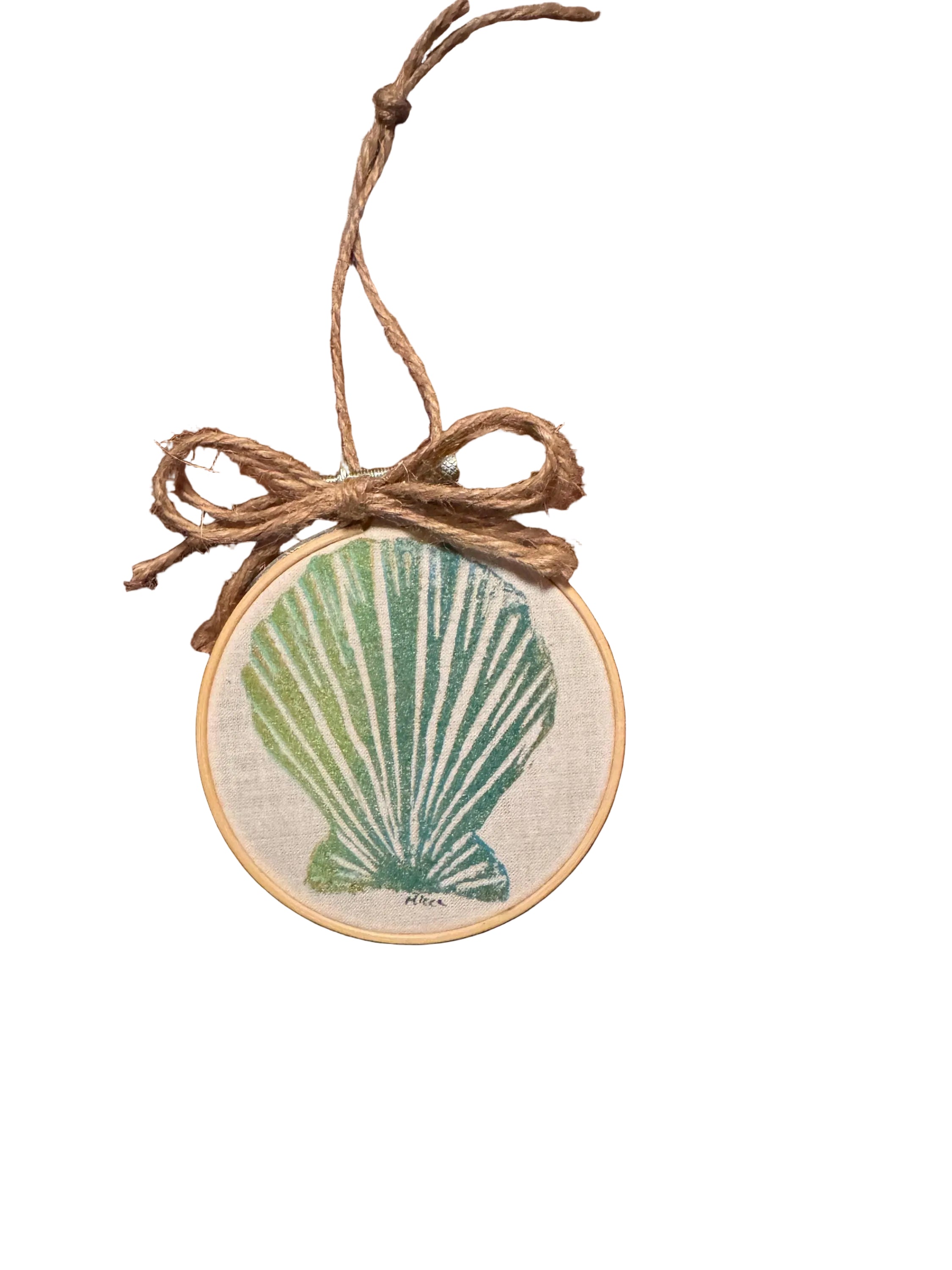 Seashell ornament  hand printed block printed unique great gifts