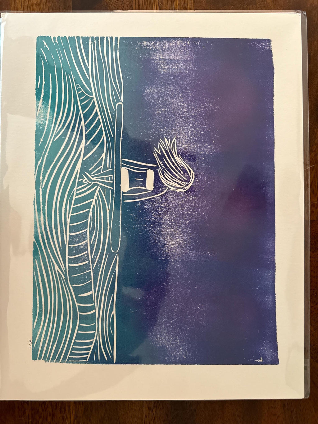 Surfer Girl Bella   linoleum block print