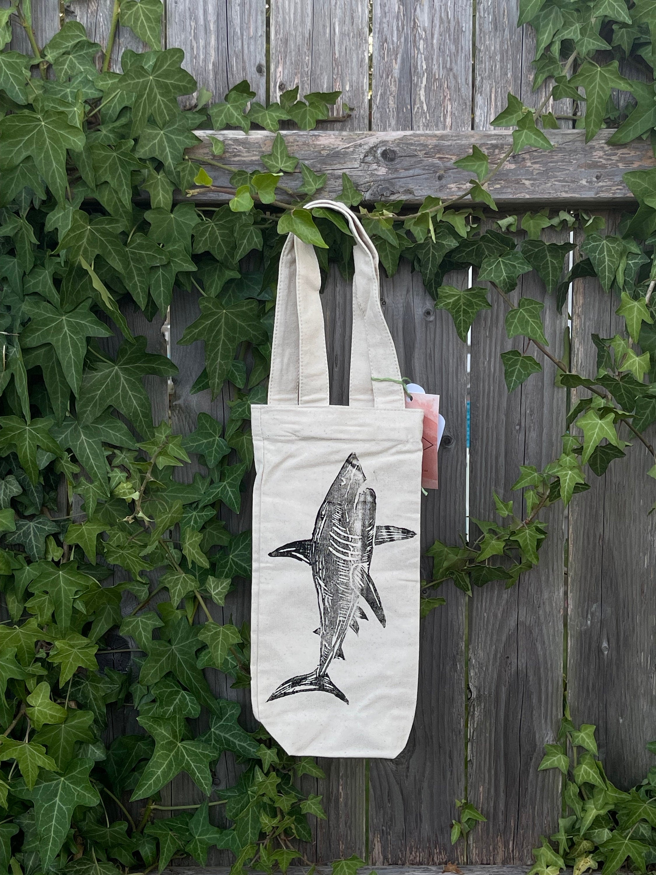 Shark Block Printed Wine bag art gift wine lover gift House Warming gifts