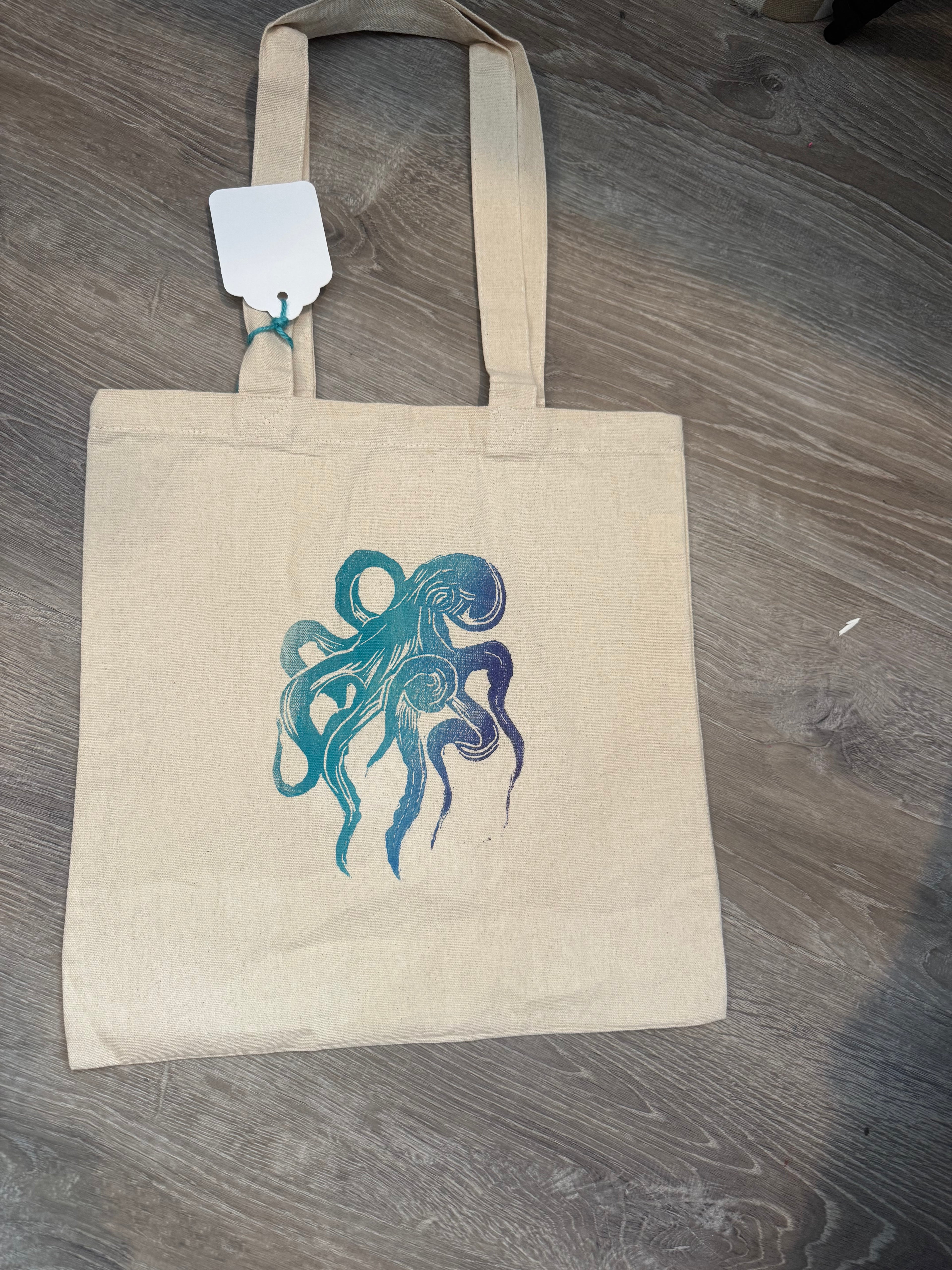 Octopus in Blue Tote Bag