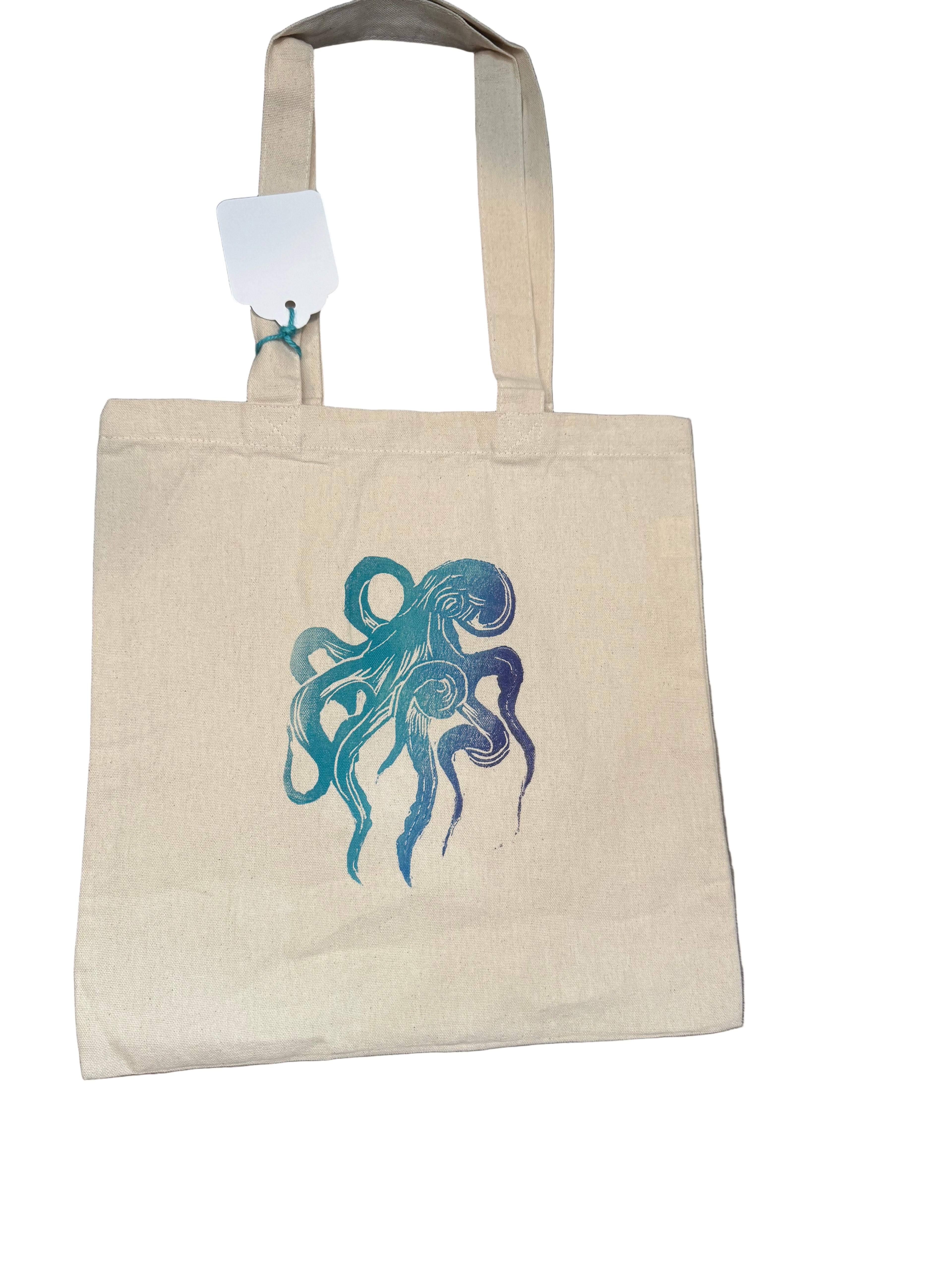 Octopus in Blue Tote Bag