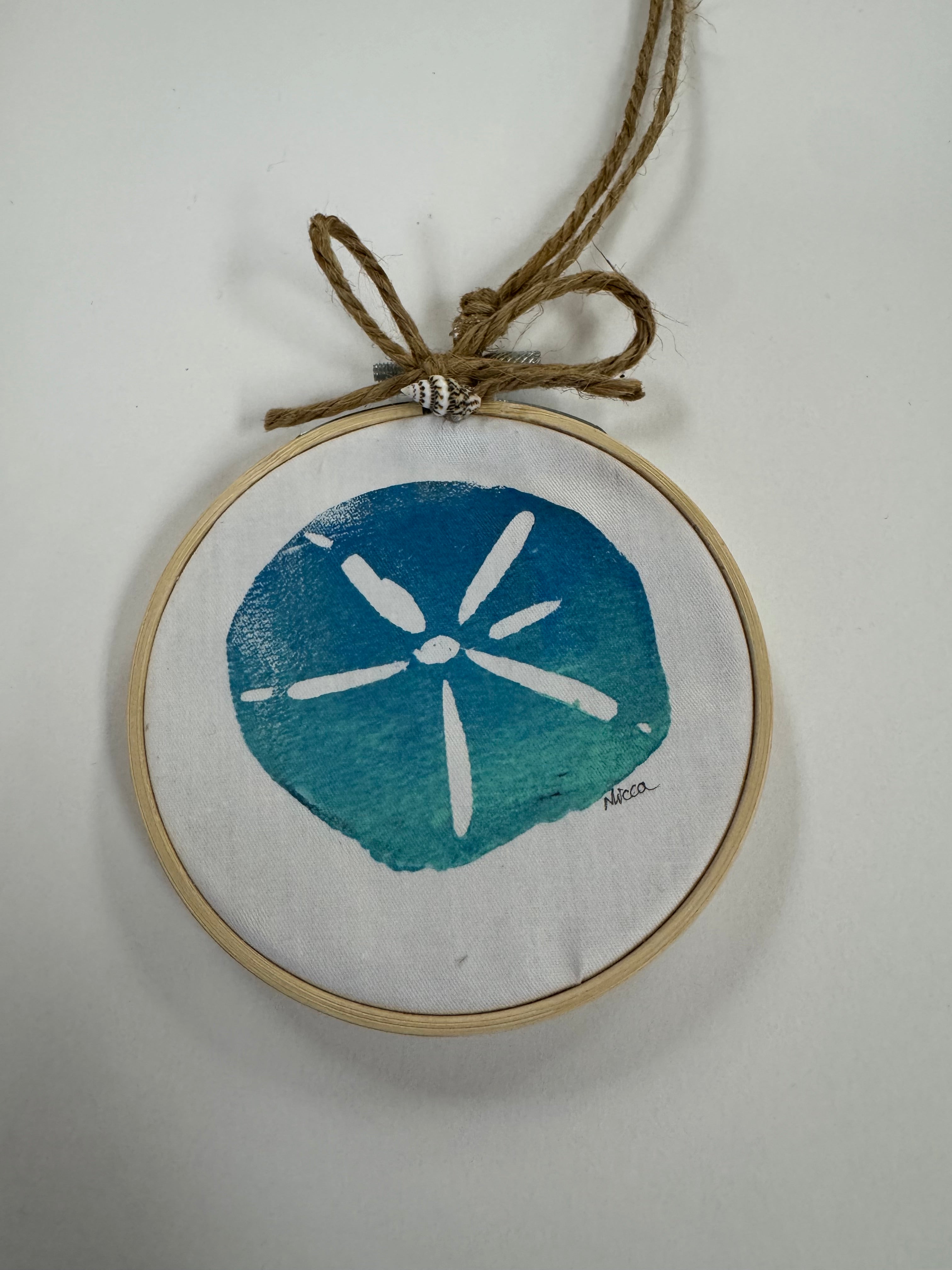 Sand Dollar ornament  hand printed block printed unique great gifts