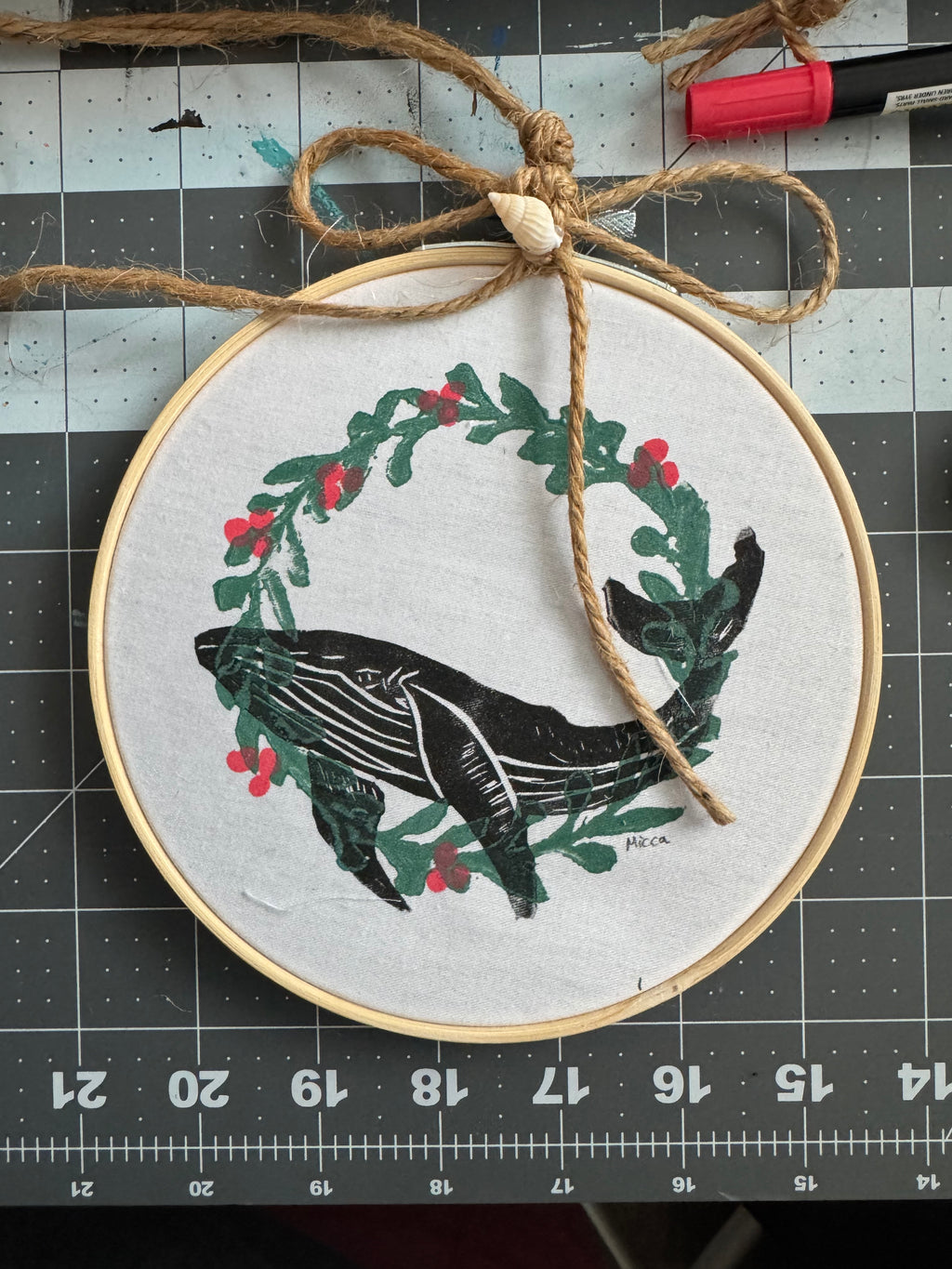 Whale ornament  hand printed block printed unique great gifts