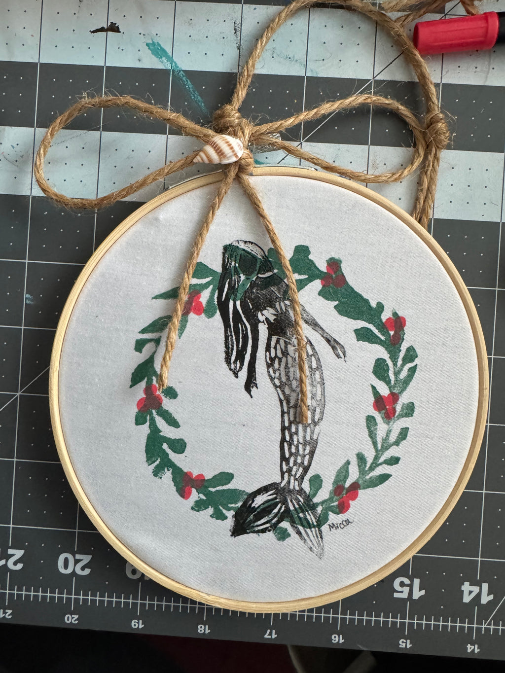 Mermaid ornament  hand printed block printed unique great gifts (Copy)