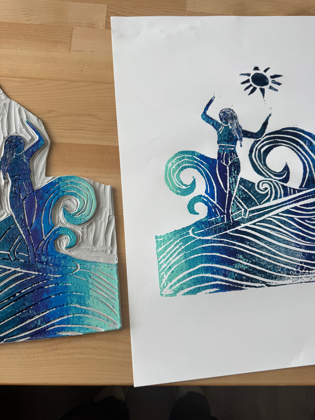 Sunshine surfer Block Print