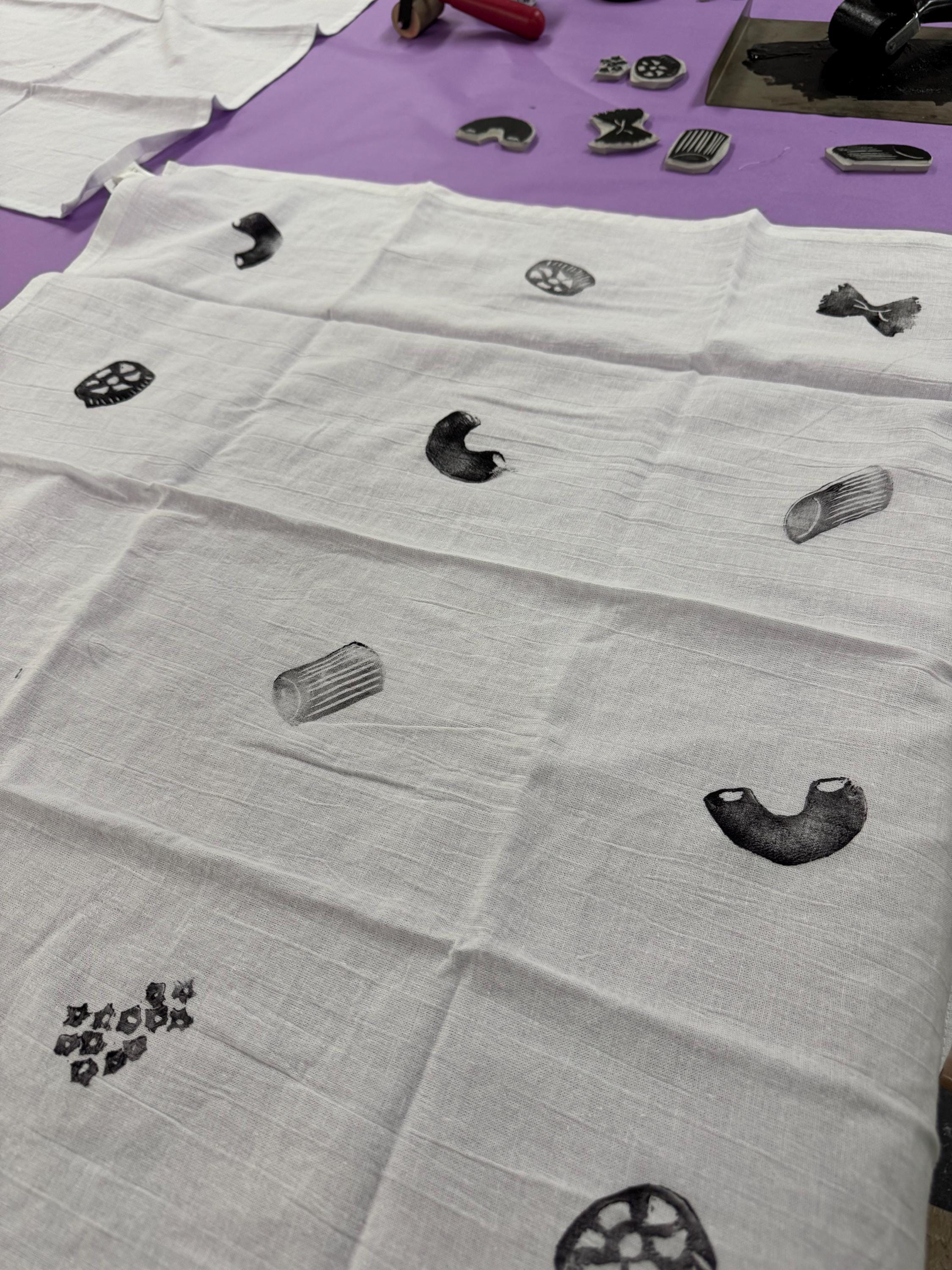 Macaroni/ Pasta Block printed Tea Towel Original designs gifts kitchen