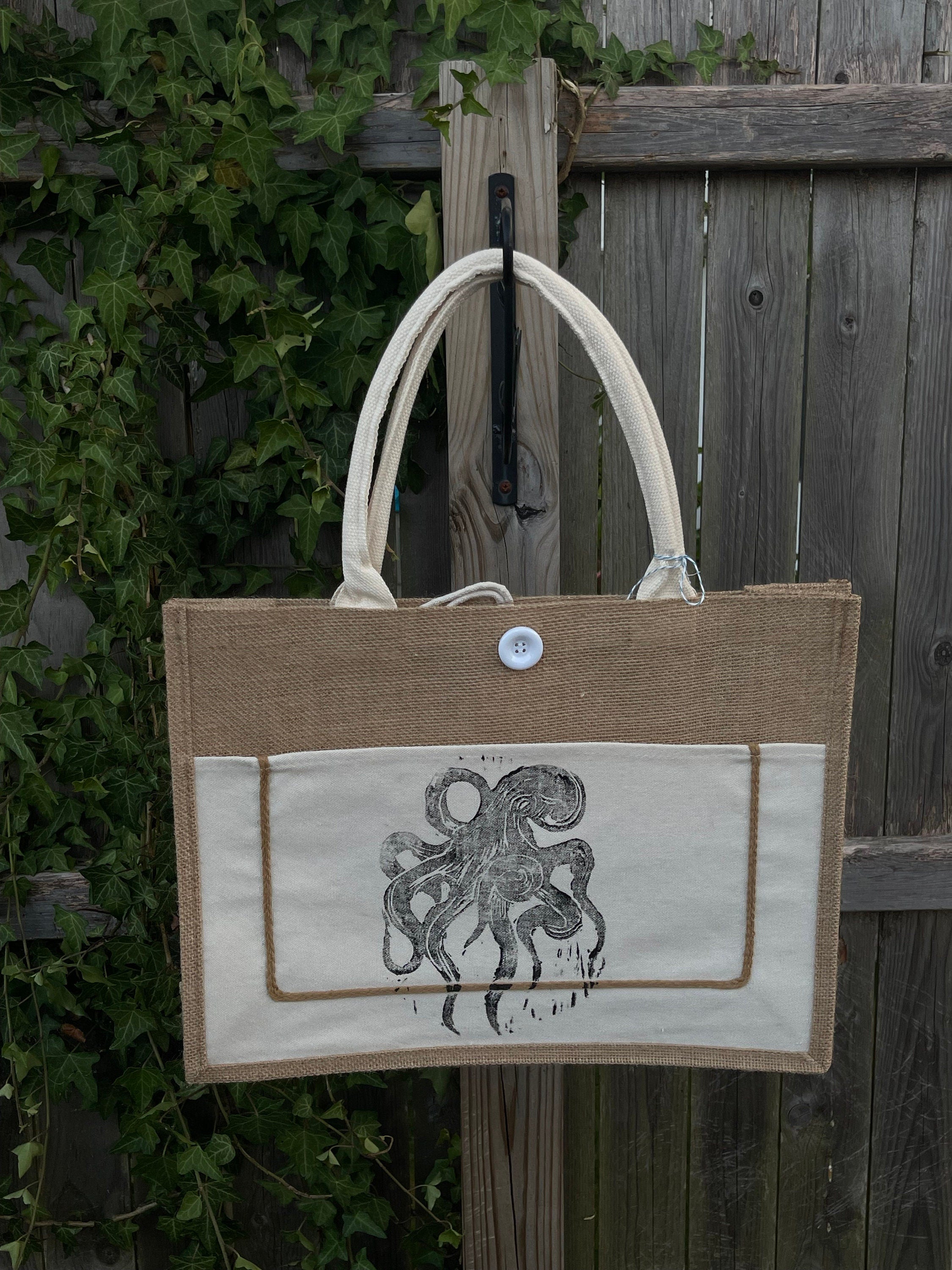Octopus Block Printed tote bag art gift tote bag  lover gift House Warming gifts beach bag