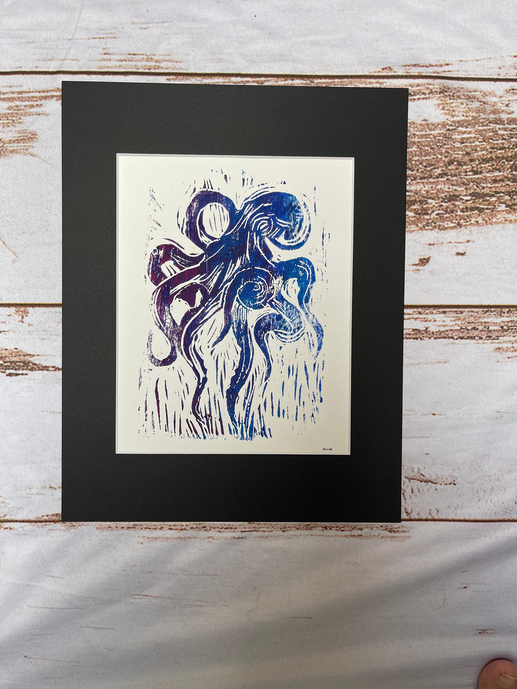 Octopus linoleum block print hand printed