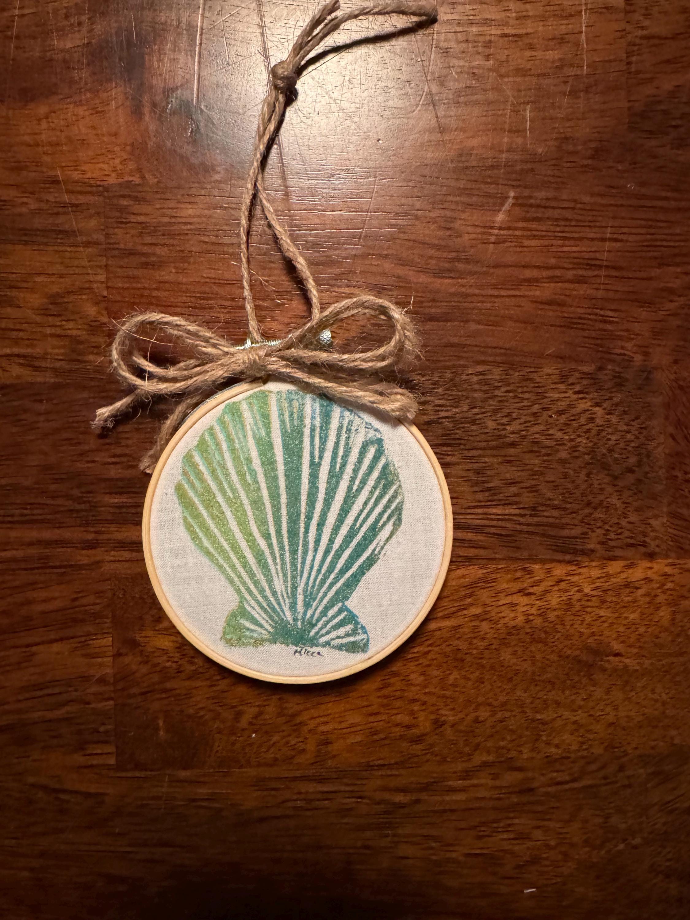 Seashell ornament  hand printed block printed unique great gifts