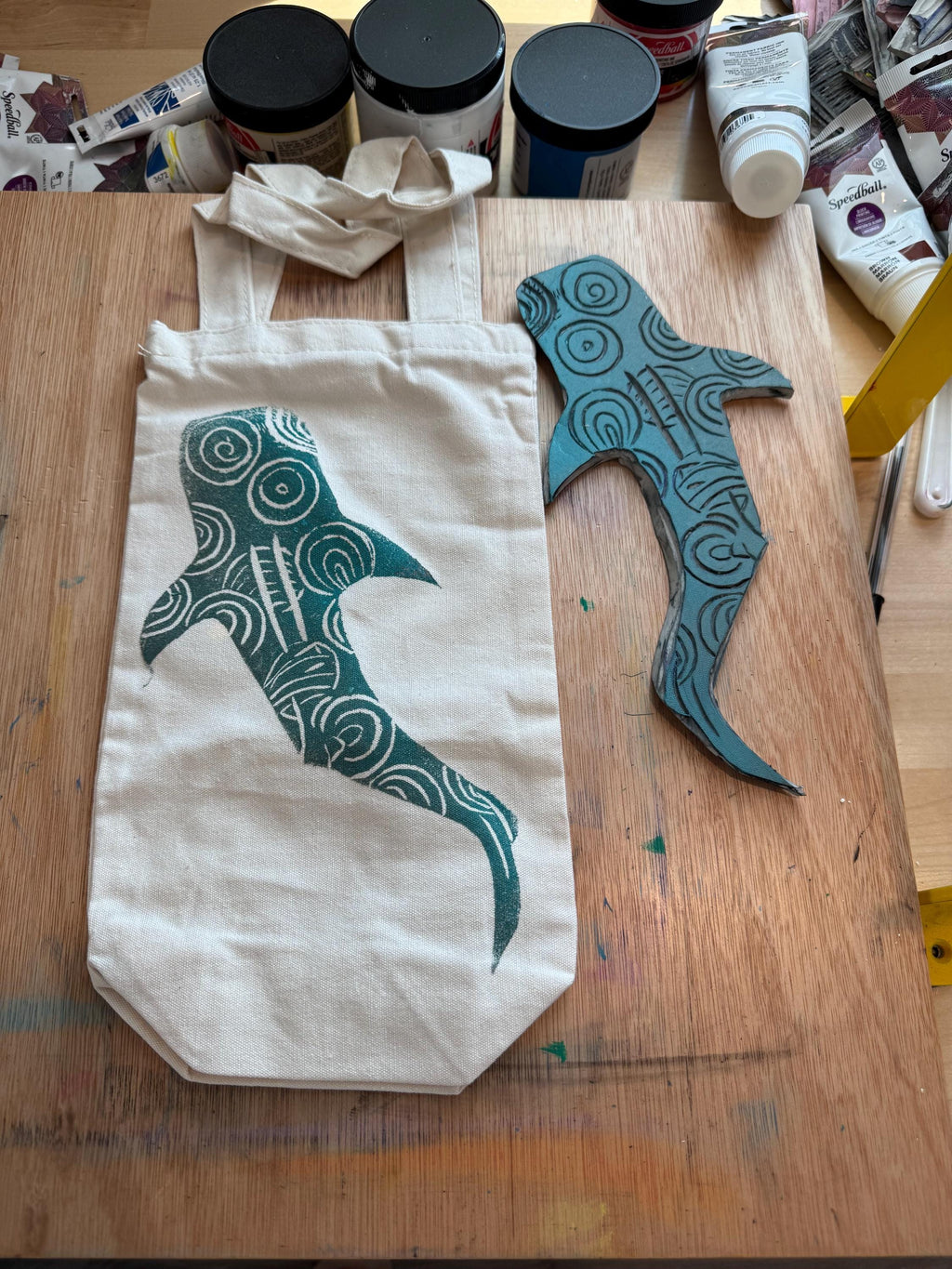Whale Shark Block Printed Wine bag art gift wine lover gift House Warming gifts