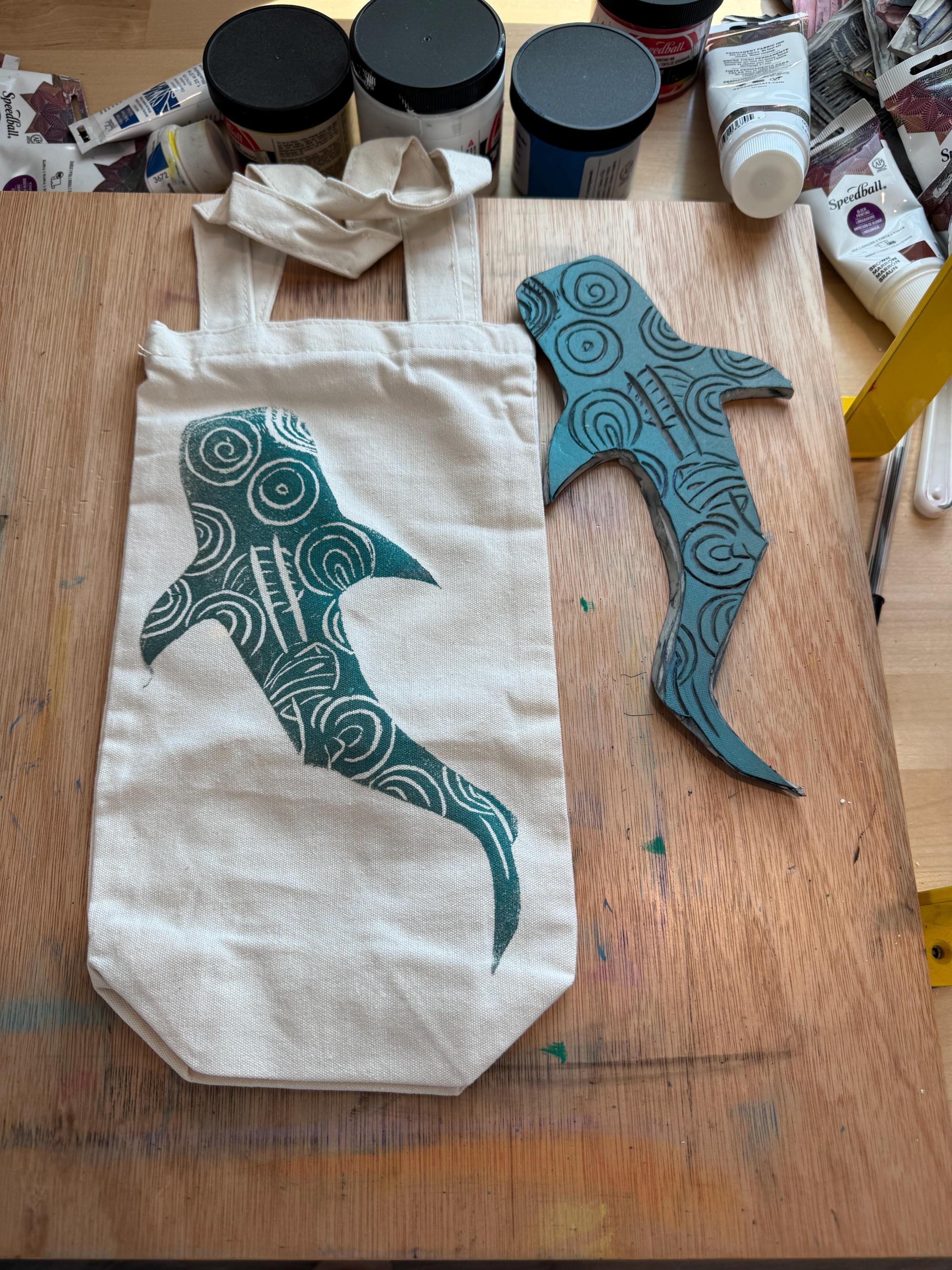 Whale Shark Block Printed Wine bag art gift wine lover gift House Warming gifts