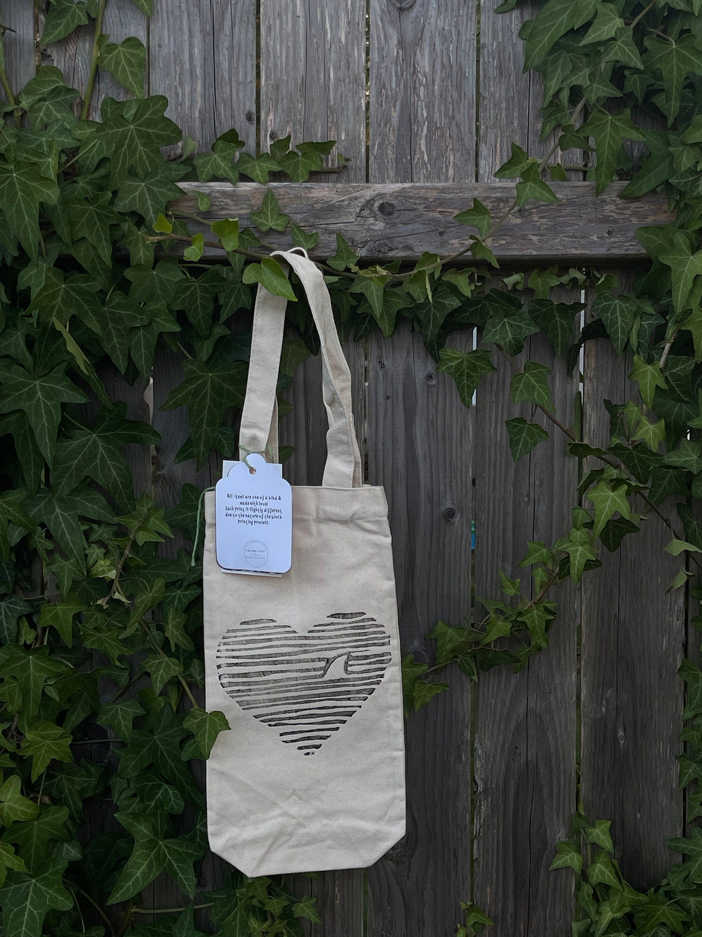 Shark Heart Block Printed Wine bag art gift wine lover gift House Warming gifts
