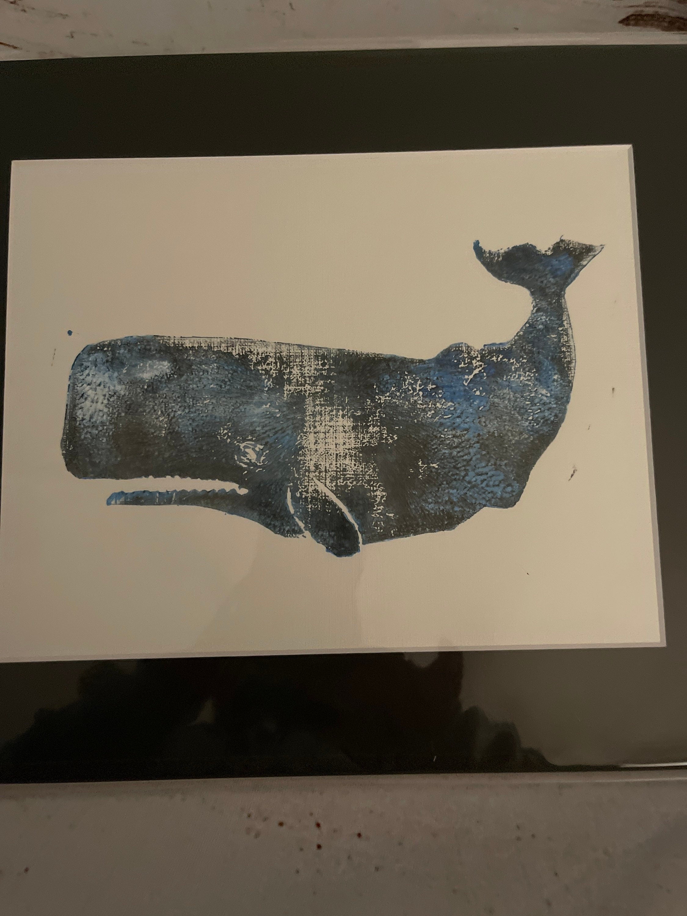 whale  linoleum block print