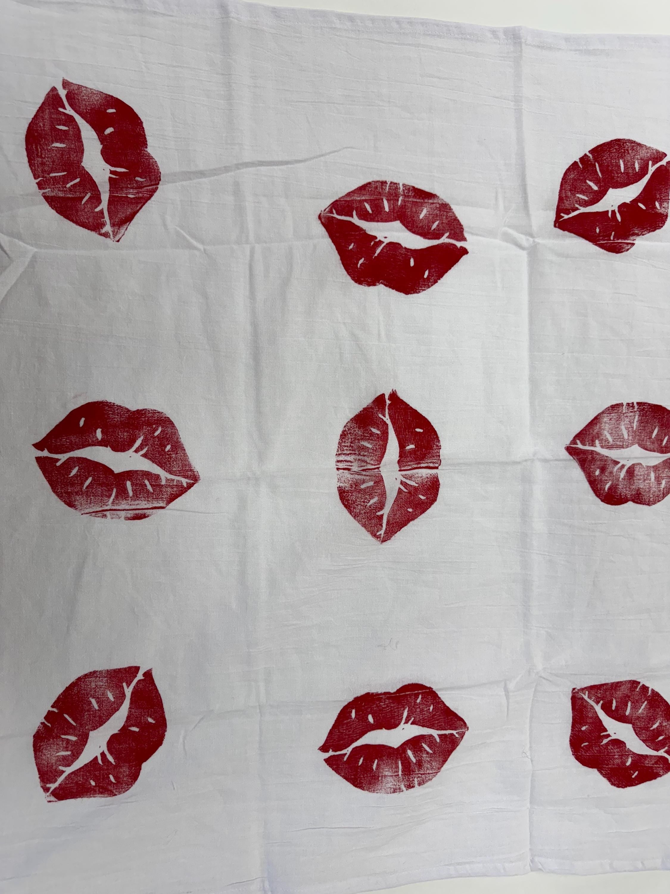 Our Lips are Sealed Block printed Tea Towel Original designs gifts kitchen