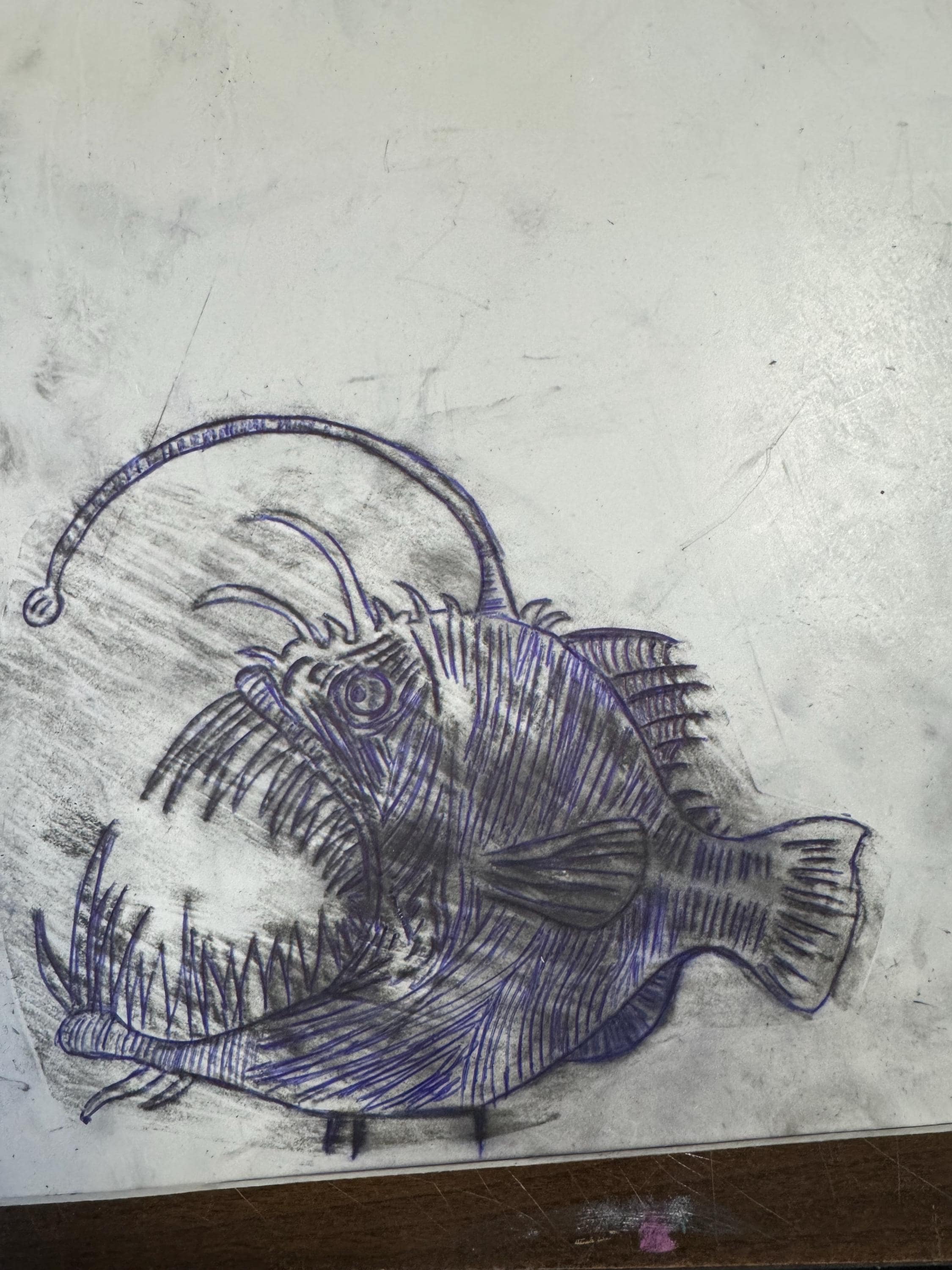 Large  Angler Fish linoleum block print hand printed